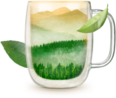 Taza transparente con imagen de paisaje incorporada